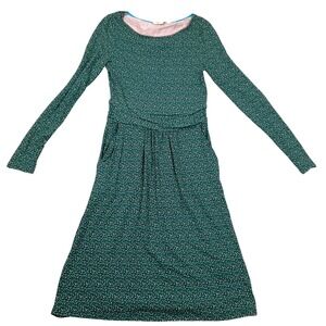 Boden Teal Green Long-Sleeve Midi Dress with Pink Neck Trim